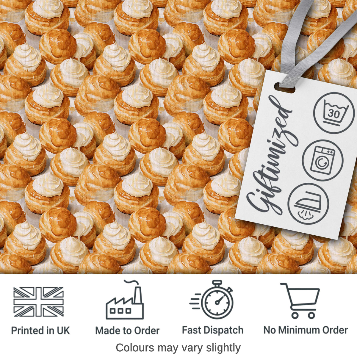 Classic Cream Puff Dessert Repeat Seamless Pattern Cute Unique Gift  Digital Print Material by the Metre UK Sewing Quilting Textile