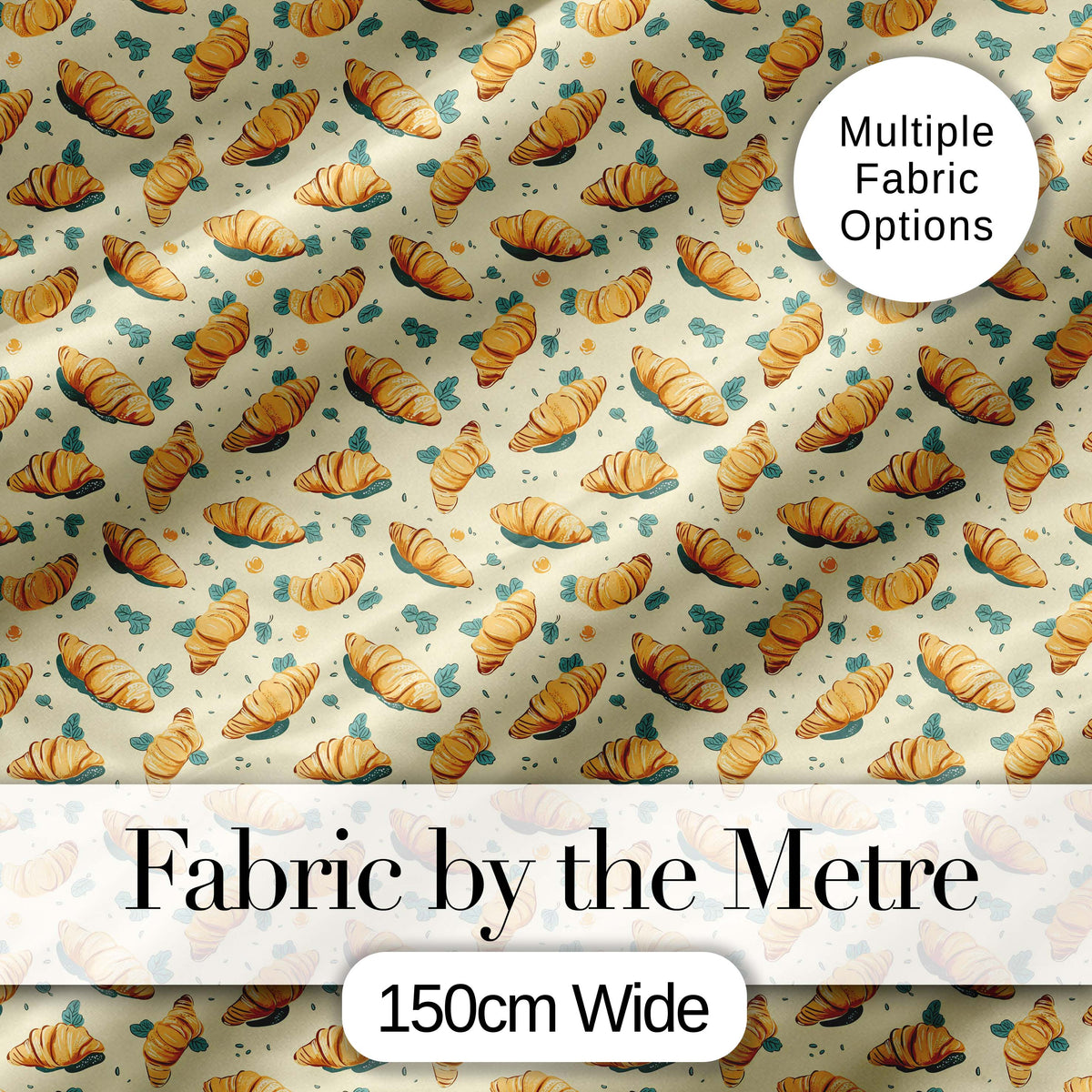Seamless Croissant Pastry Mint Green Background Bakery Food Lovely  Digital Print Material by the Metre UK Sewing Quilting Textile