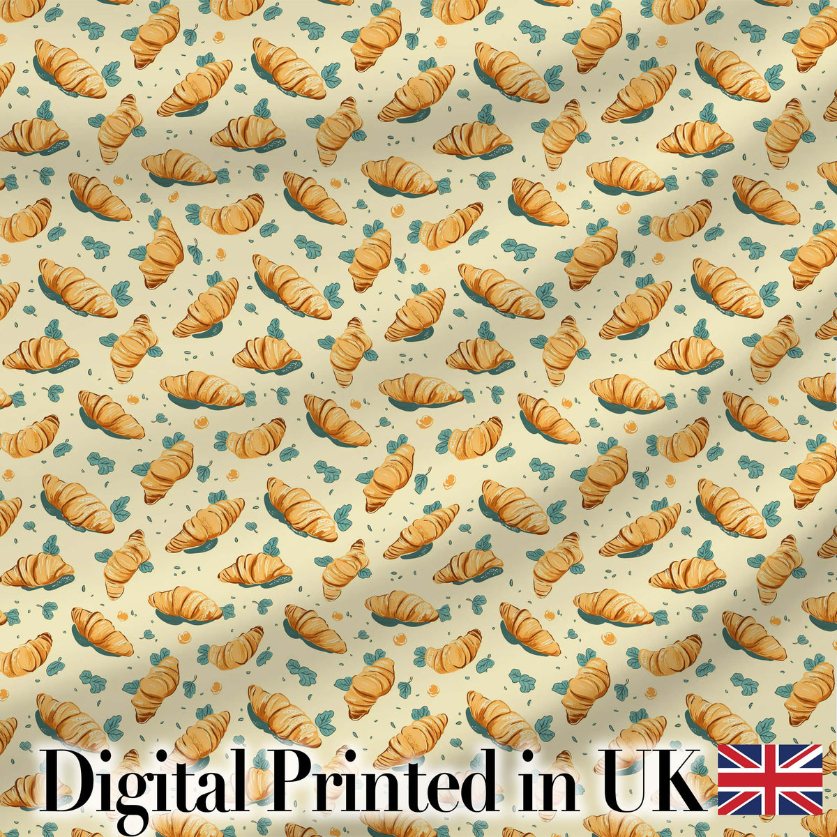 Seamless Croissant Pastry Mint Green Background Bakery Food Lovely  Digital Print Material by the Metre UK Sewing Quilting Textile