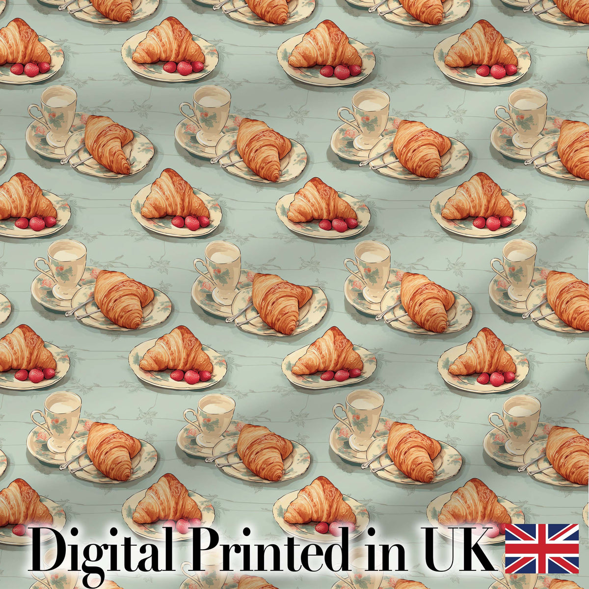 Vintage Croissant Coffee Cup Classic French Breakfast Illustration  Digital Print Material by the Metre UK Sewing Quilting Textile