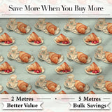 Vintage Croissant Coffee Cup Classic French Breakfast Illustration  Digital Print Material by the Metre UK Sewing Quilting Textile