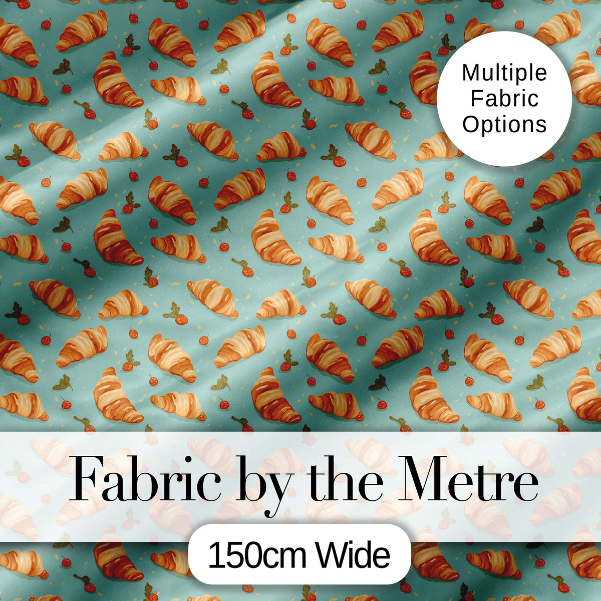 Floral Vintage Croissant Tea Cup Seamless Pattern Shabby Chic Style  Digital Print Material by the Metre UK Sewing Quilting Textile