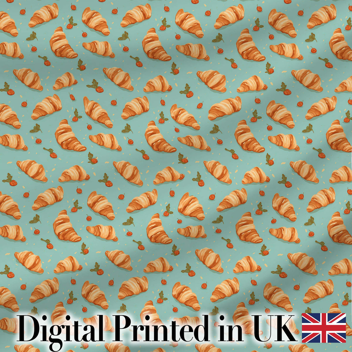 Floral Vintage Croissant Tea Cup Seamless Pattern Shabby Chic Style  Digital Print Material by the Metre UK Sewing Quilting Textile
