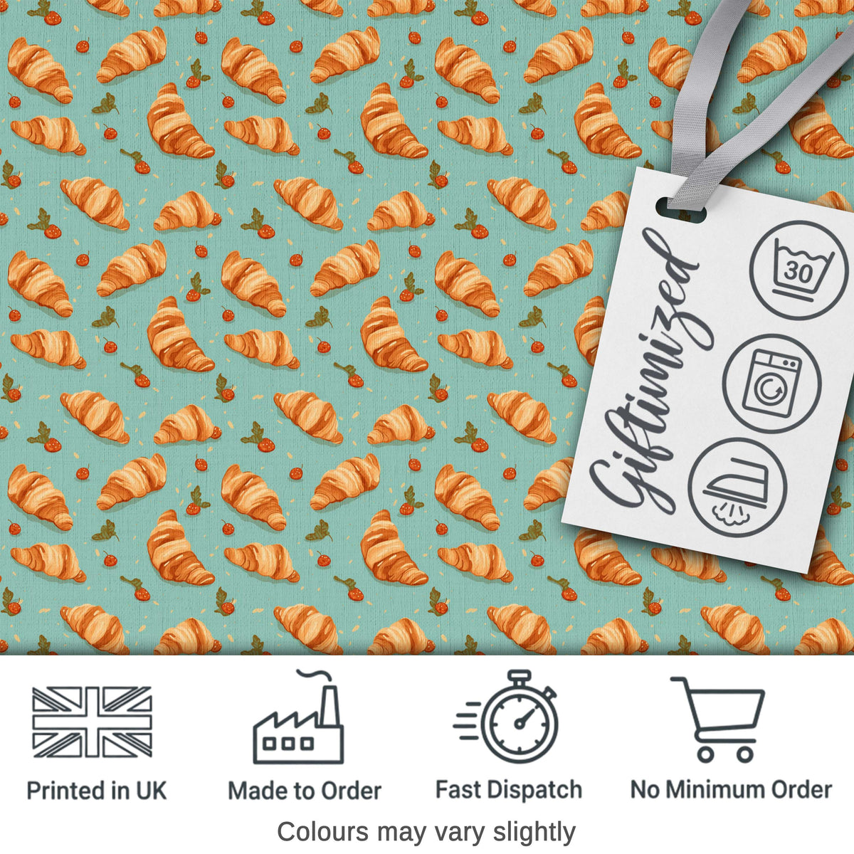 Floral Vintage Croissant Tea Cup Seamless Pattern Shabby Chic Style  Digital Print Material by the Metre UK Sewing Quilting Textile