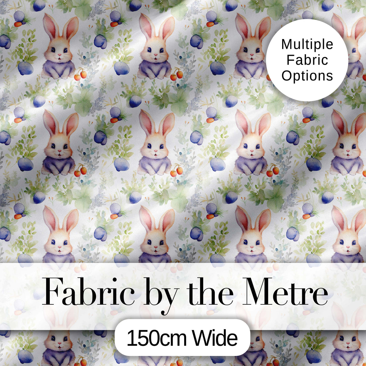 Cute Pastel Bunny Botanical Folk Art Seamless Pattern Lovely  Digital Print Material by the Metre UK Sewing Quilting Textile
