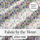 Cute Pastel Bunny Botanical Folk Art Seamless Pattern Lovely  Digital Print Material by the Metre UK Sewing Quilting Textile