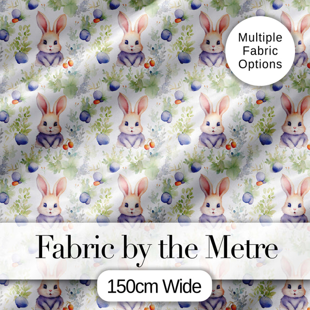 Cute Pastel Bunny Botanical Folk Art Seamless Pattern Lovely  Digital Print Material by the Metre UK Sewing Quilting Textile