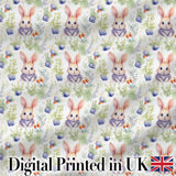 Cute Pastel Bunny Botanical Folk Art Seamless Pattern Lovely  Digital Print Material by the Metre UK Sewing Quilting Textile