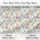 Cute Pastel Bunny Botanical Folk Art Seamless Pattern Lovely  Digital Print Material by the Metre UK Sewing Quilting Textile