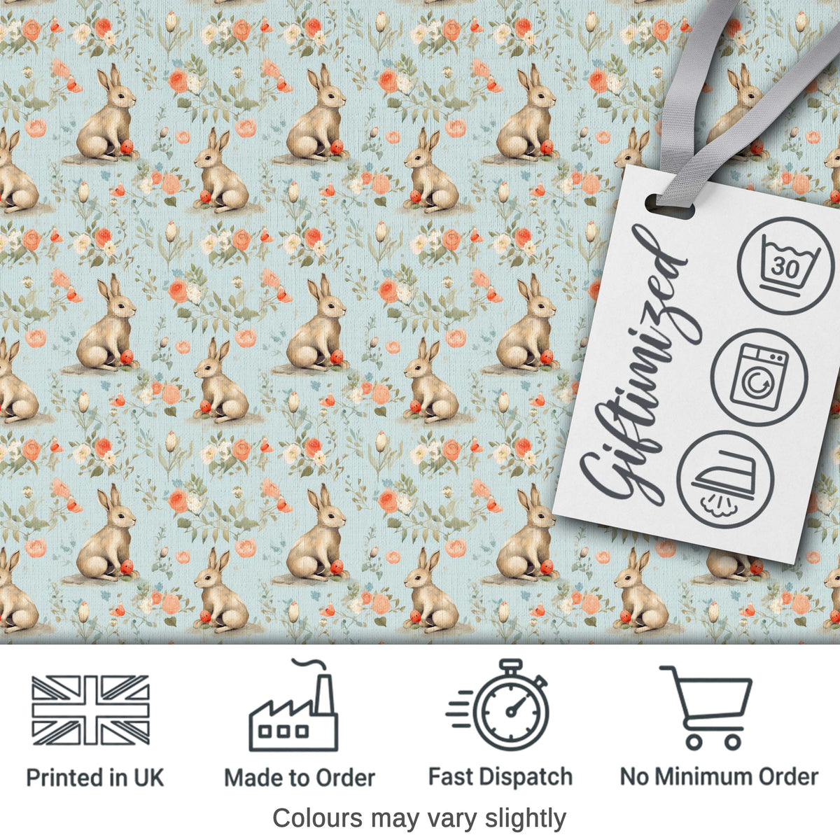 Vintage Style Brown Rabbit Garden Illustration Seamless Pattern  Digital Print Material by the Metre UK Sewing Quilting Textile