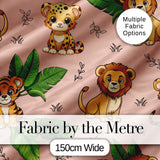 Cute Jungle Animals Lion Tiger Leopard Blush Pink Background Lovely  Digital Print Material by the Metre UK Sewing Quilting Textile