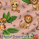 Cute Jungle Animals Lion Tiger Leopard Blush Pink Background Lovely  Digital Print Material by the Metre UK Sewing Quilting Textile