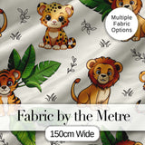 Cute Jungle Animals Lion Tiger Leopard Light Grey Background Lovely  Digital Print Material by the Metre UK Sewing Quilting Textile