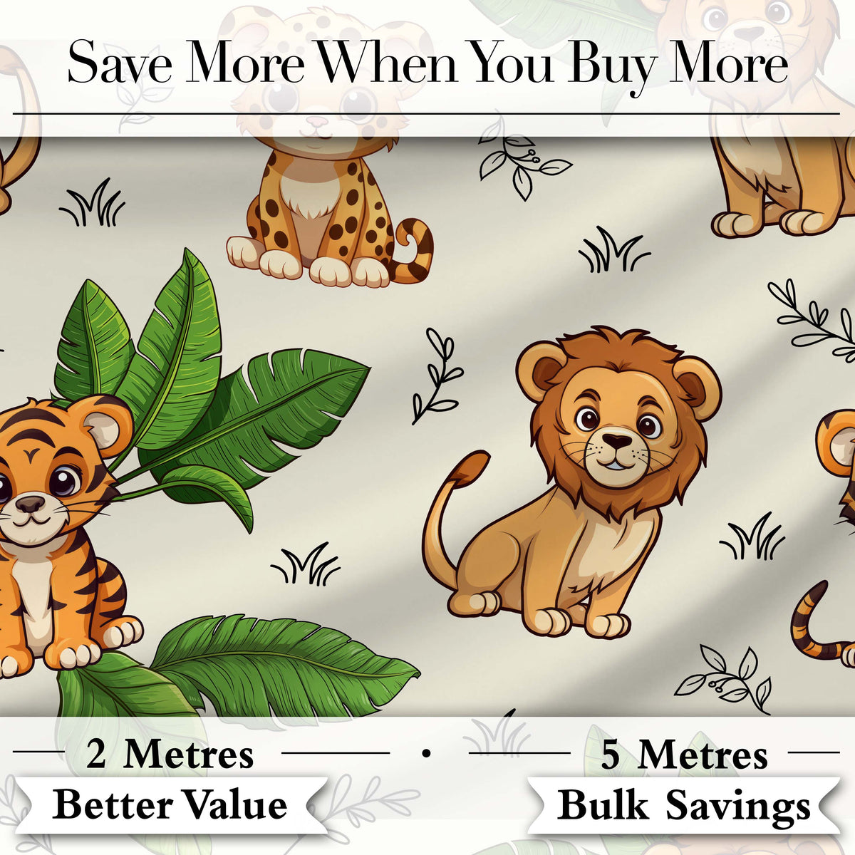 Cute Jungle Animals Lion Tiger Leopard Light Grey Background Lovely  Digital Print Material by the Metre UK Sewing Quilting Textile