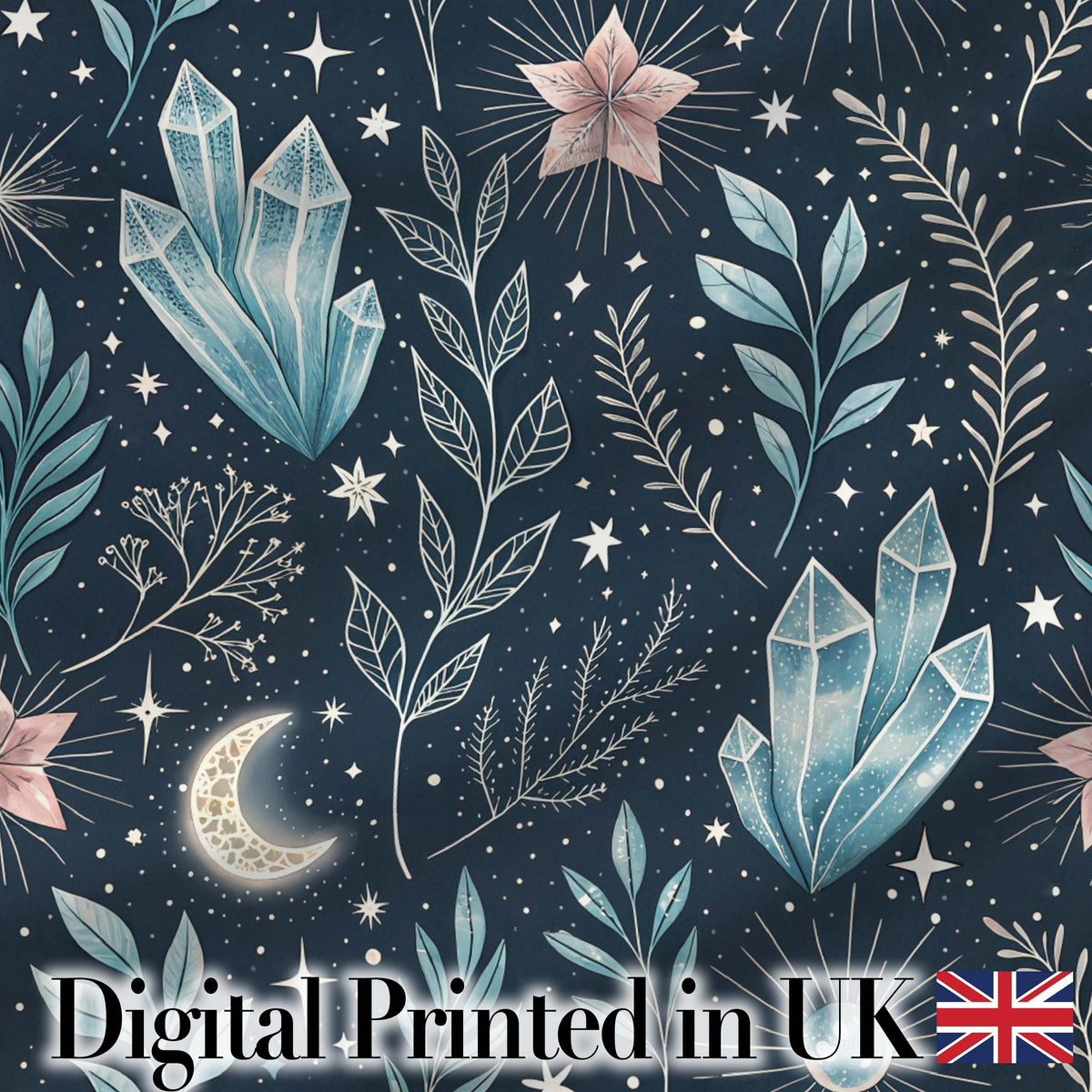Owl Moon Stars Night Sky Botanical Seamless Pattern Cute Unique Gift  Digital Print Material by the Metre UK Sewing Quilting Textile