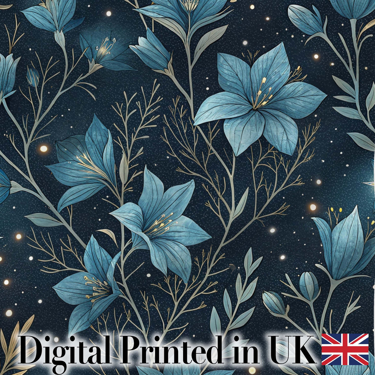 Celestial Leaves Moon Stars Night Sky Seamless Pattern Lovely  Digital Print Material by the Metre UK Sewing Quilting Textile