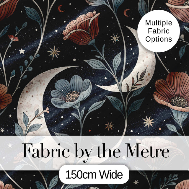 Celestial Botanical Moon Stars Night Sky Leaves Seamless Pattern  Digital Print Material by the Metre UK Sewing Quilting Textile