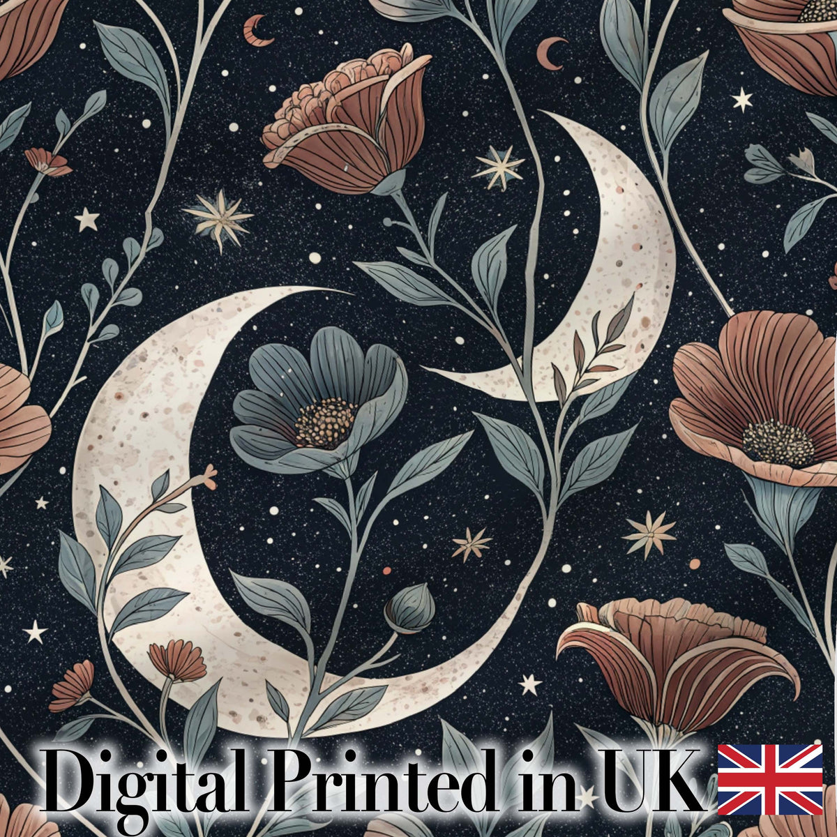 Celestial Botanical Moon Stars Night Sky Leaves Seamless Pattern  Digital Print Material by the Metre UK Sewing Quilting Textile