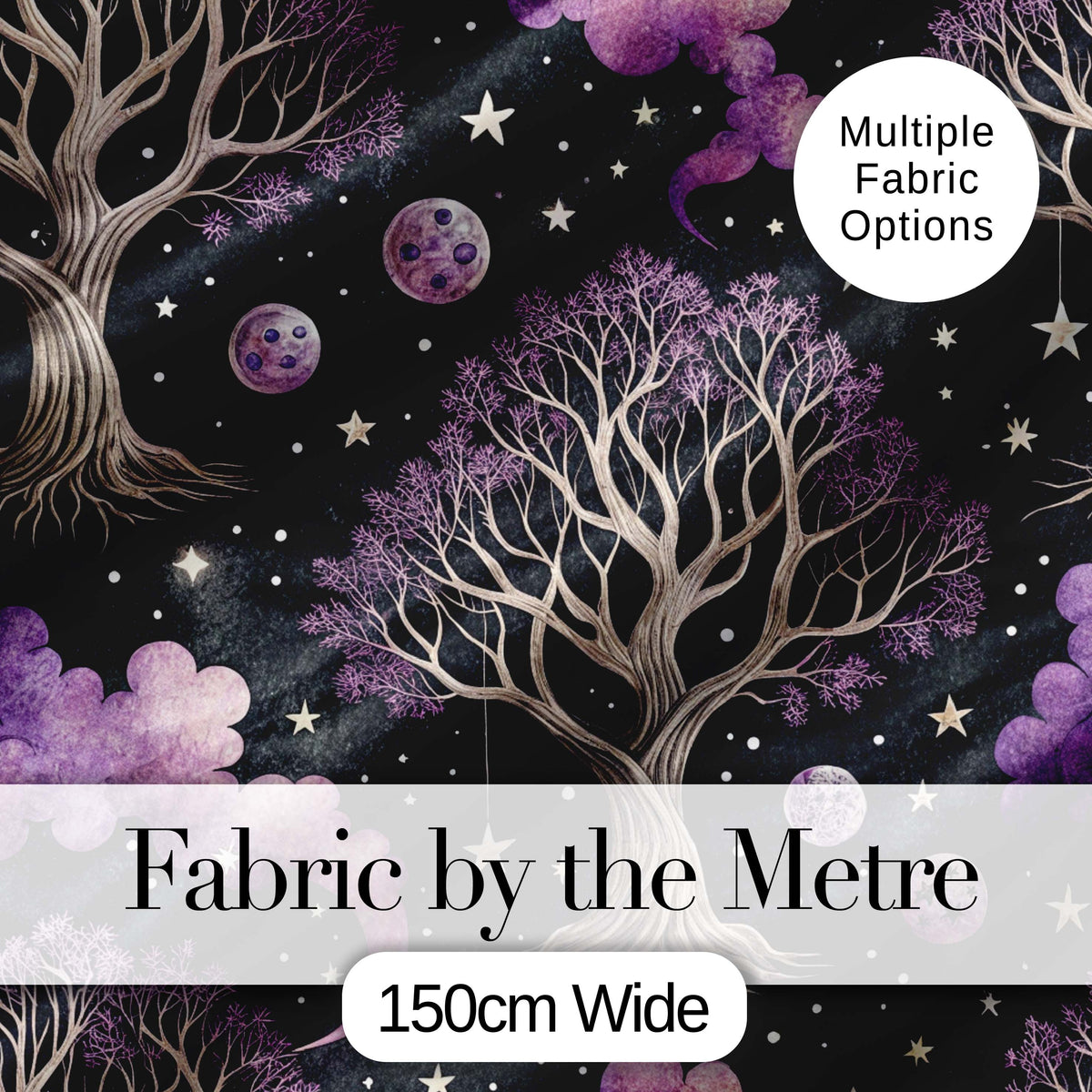 Celestial Cat Moon Stars Botanical Night Seamless Pattern Lovely  Digital Print Material by the Metre UK Sewing Quilting Textile