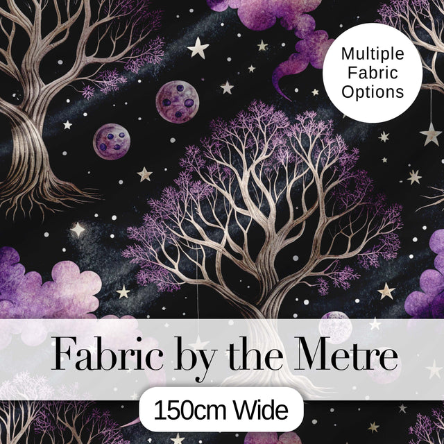 Celestial Cat Moon Stars Botanical Night Seamless Pattern Lovely  Digital Print Material by the Metre UK Sewing Quilting Textile