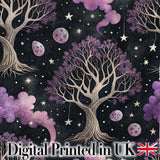 Celestial Cat Moon Stars Botanical Night Seamless Pattern Lovely  Digital Print Material by the Metre UK Sewing Quilting Textile
