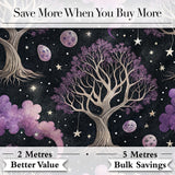 Celestial Cat Moon Stars Botanical Night Seamless Pattern Lovely  Digital Print Material by the Metre UK Sewing Quilting Textile
