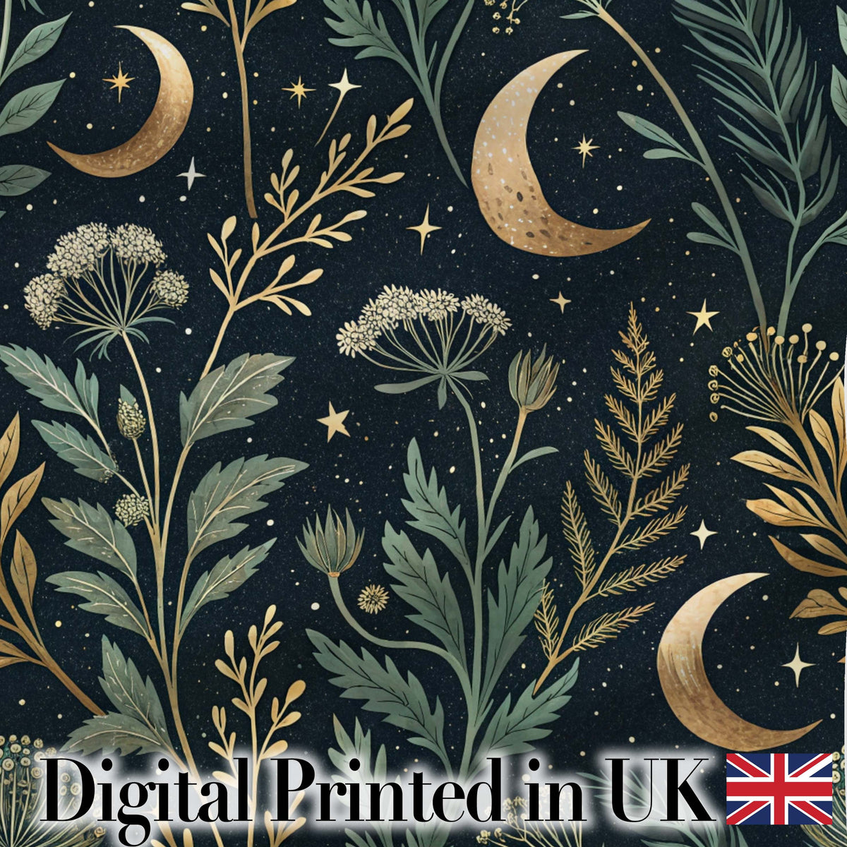 Red Poppy Flowers Moon Stars Night Sky Seamless Pattern Lovely  Digital Print Material by the Metre UK Sewing Quilting Textile