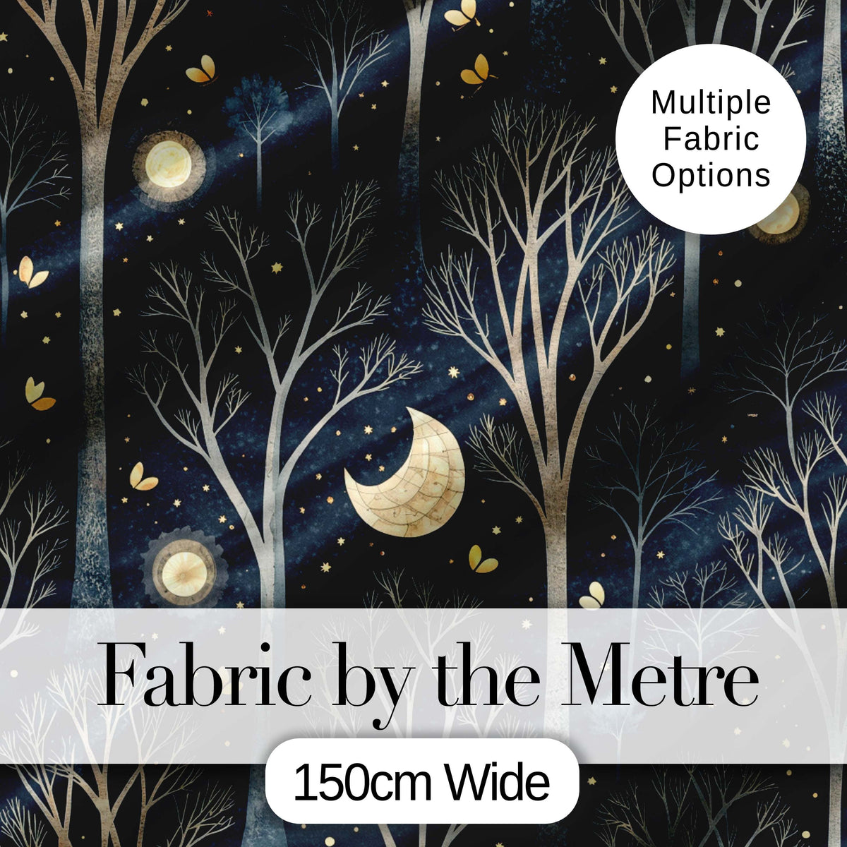 Dark Botanical Moon Stars Night Meadow Seamless Pattern Lovely  Digital Print Material by the Metre UK Sewing Quilting Textile