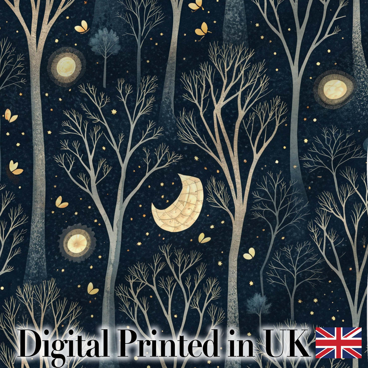 Dark Botanical Moon Stars Night Meadow Seamless Pattern Lovely  Digital Print Material by the Metre UK Sewing Quilting Textile