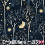 Dark Botanical Moon Stars Night Meadow Seamless Pattern Lovely  Digital Print Material by the Metre UK Sewing Quilting Textile