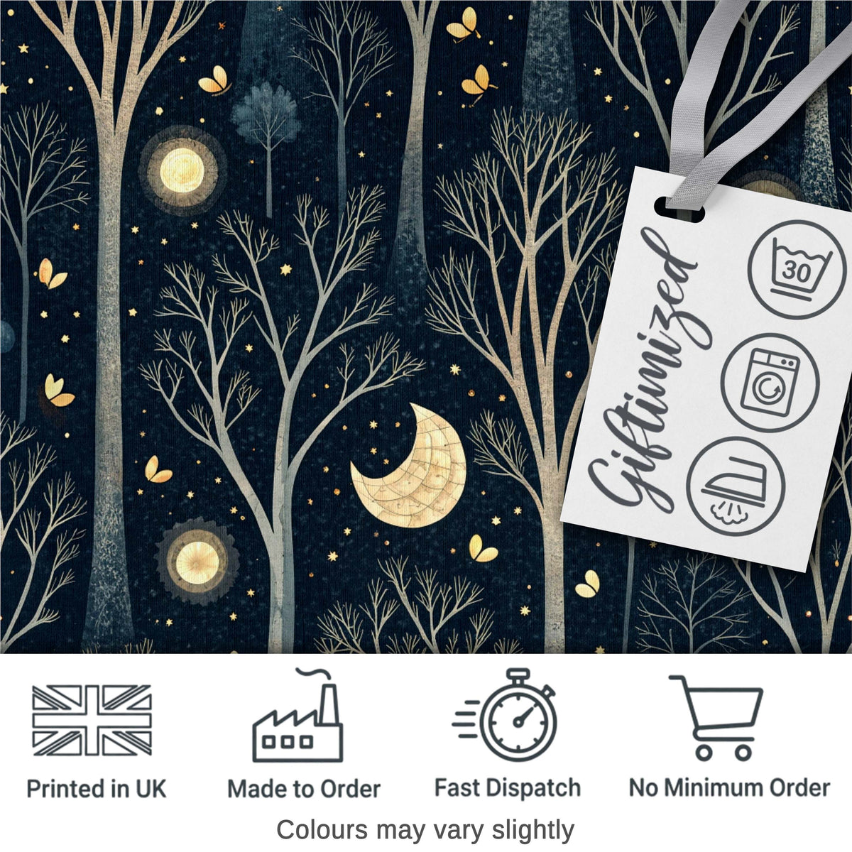 Dark Botanical Moon Stars Night Meadow Seamless Pattern Lovely  Digital Print Material by the Metre UK Sewing Quilting Textile