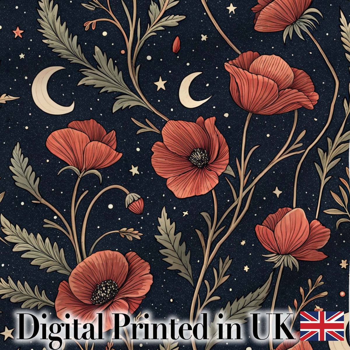 Golden Celestial Floral Swirl Stars Night Seamless Pattern Lovely  Digital Print Material by the Metre UK Sewing Quilting Textile