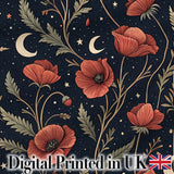Golden Celestial Floral Swirl Stars Night Seamless Pattern Lovely  Digital Print Material by the Metre UK Sewing Quilting Textile