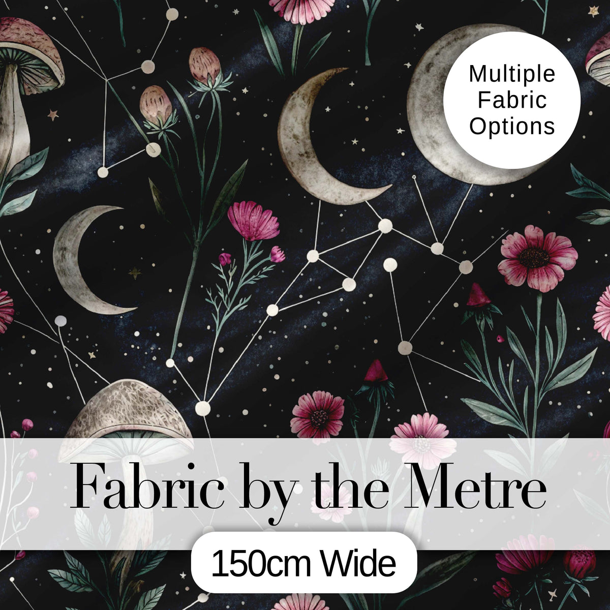 Mystical Tree Moon Stars Celestial Forest Seamless Pattern Lovely  Digital Print Material by the Metre UK Sewing Quilting Textile