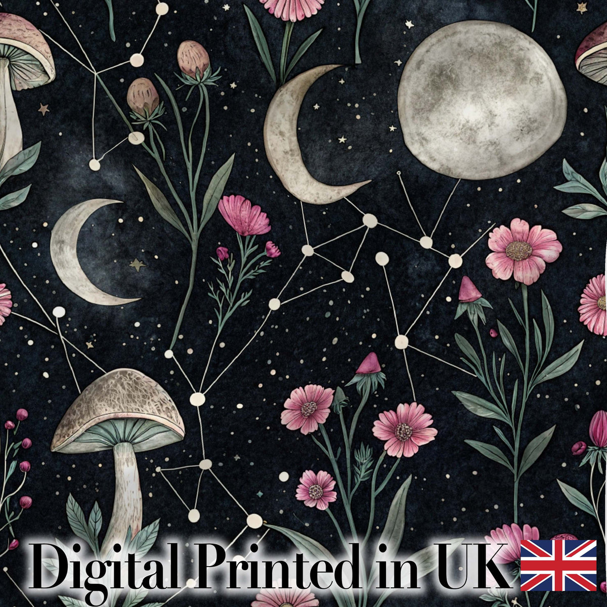 Mystical Tree Moon Stars Celestial Forest Seamless Pattern Lovely  Digital Print Material by the Metre UK Sewing Quilting Textile