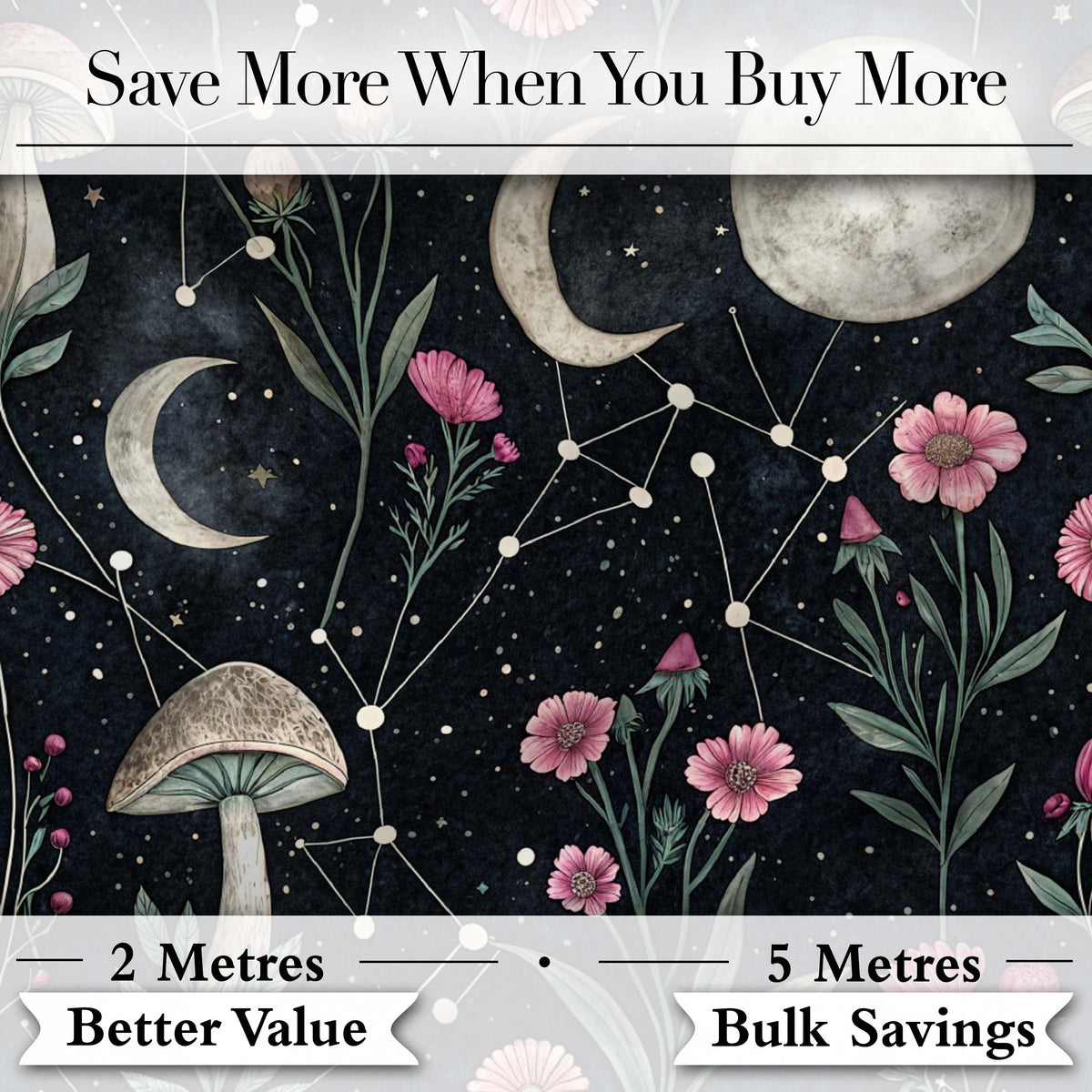 Mystical Tree Moon Stars Celestial Forest Seamless Pattern Lovely  Digital Print Material by the Metre UK Sewing Quilting Textile