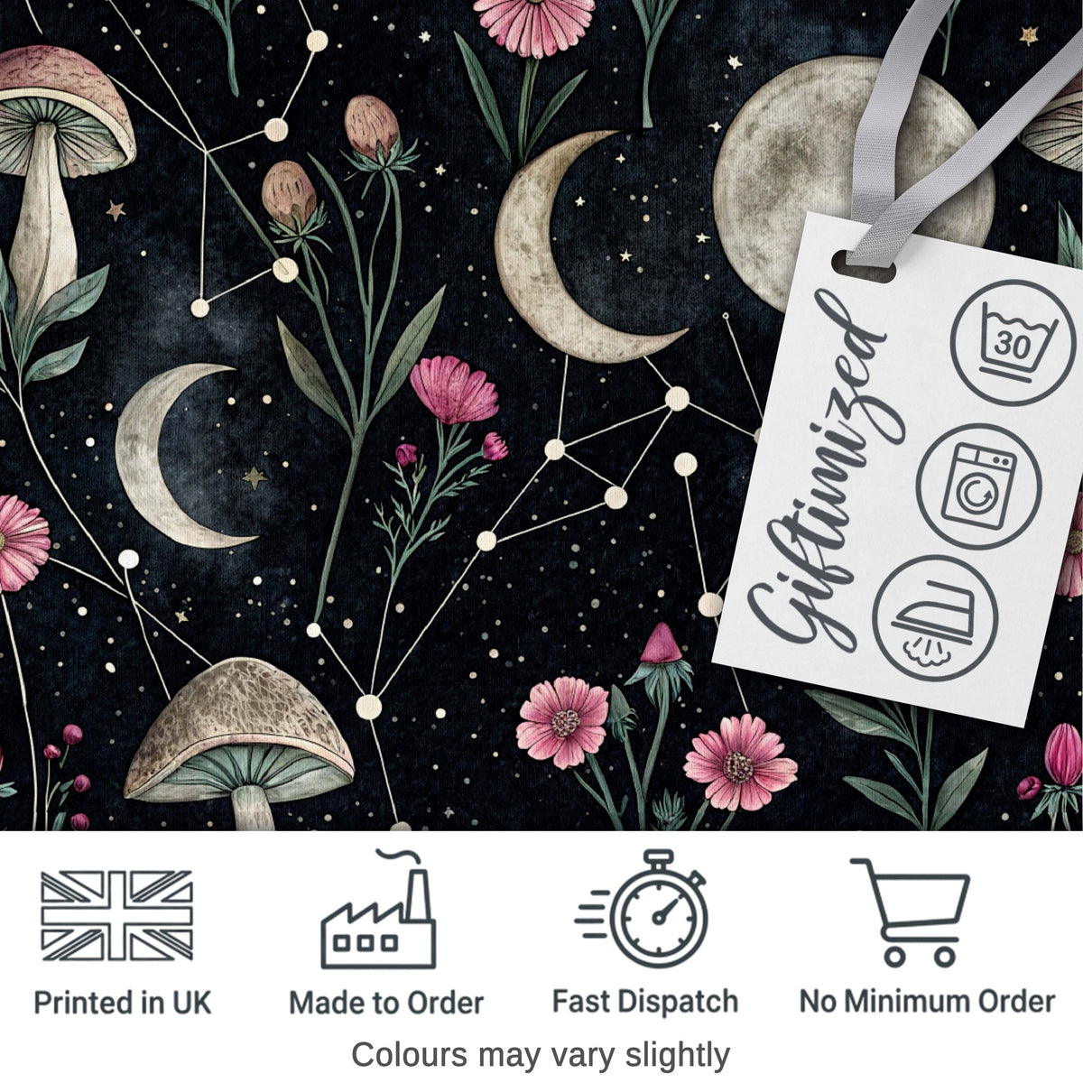 Mystical Tree Moon Stars Celestial Forest Seamless Pattern Lovely  Digital Print Material by the Metre UK Sewing Quilting Textile