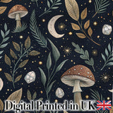 Golden Mushrooml Floral Spiral Stars Night Seamless Pattern Lovely  Digital Print Material by the Metre UK Sewing Quilting Textile