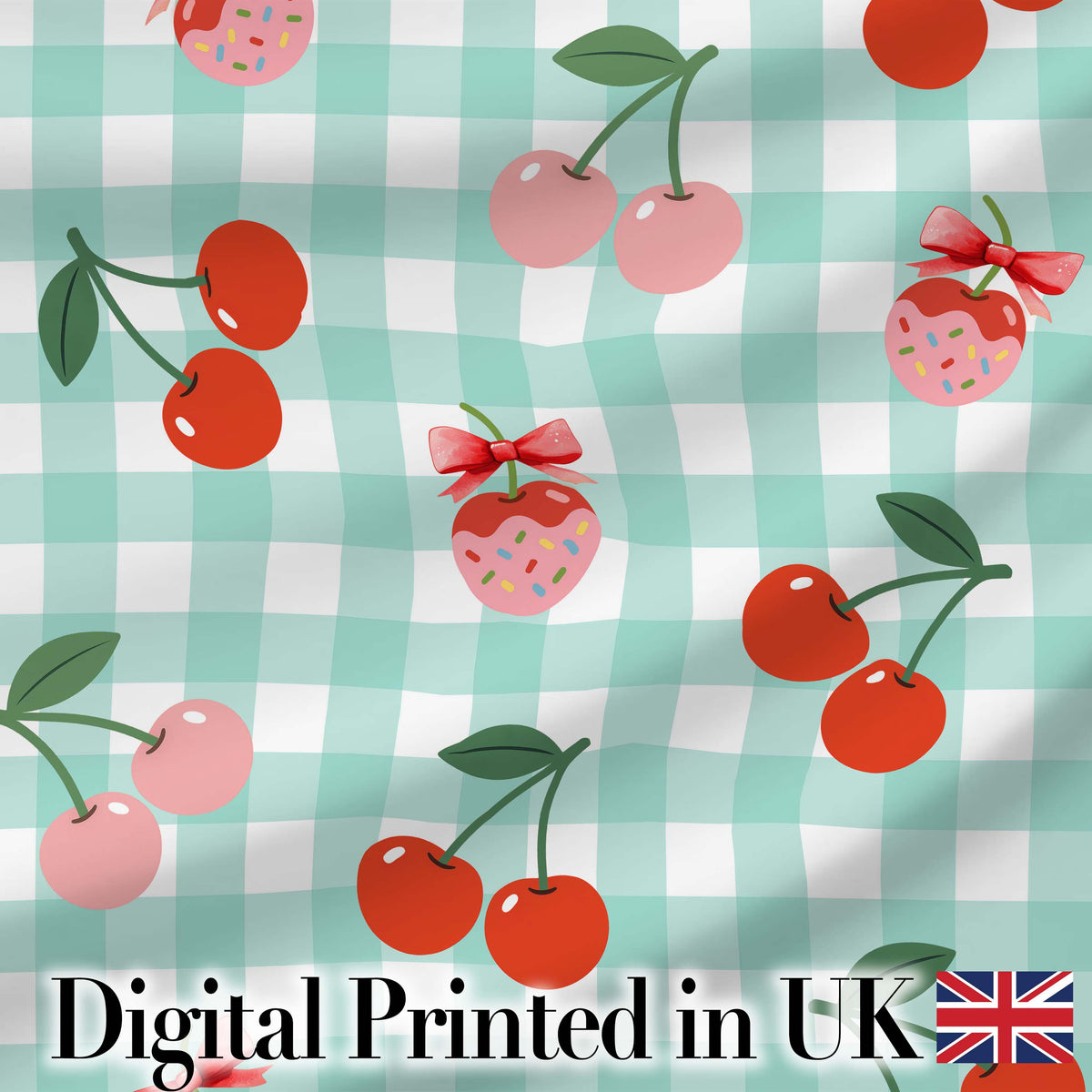 Cherry Fruit Vertical Stripe Green Background Seamless Pattern  Digital Print Material by the Metre UK Sewing Quilting Textile