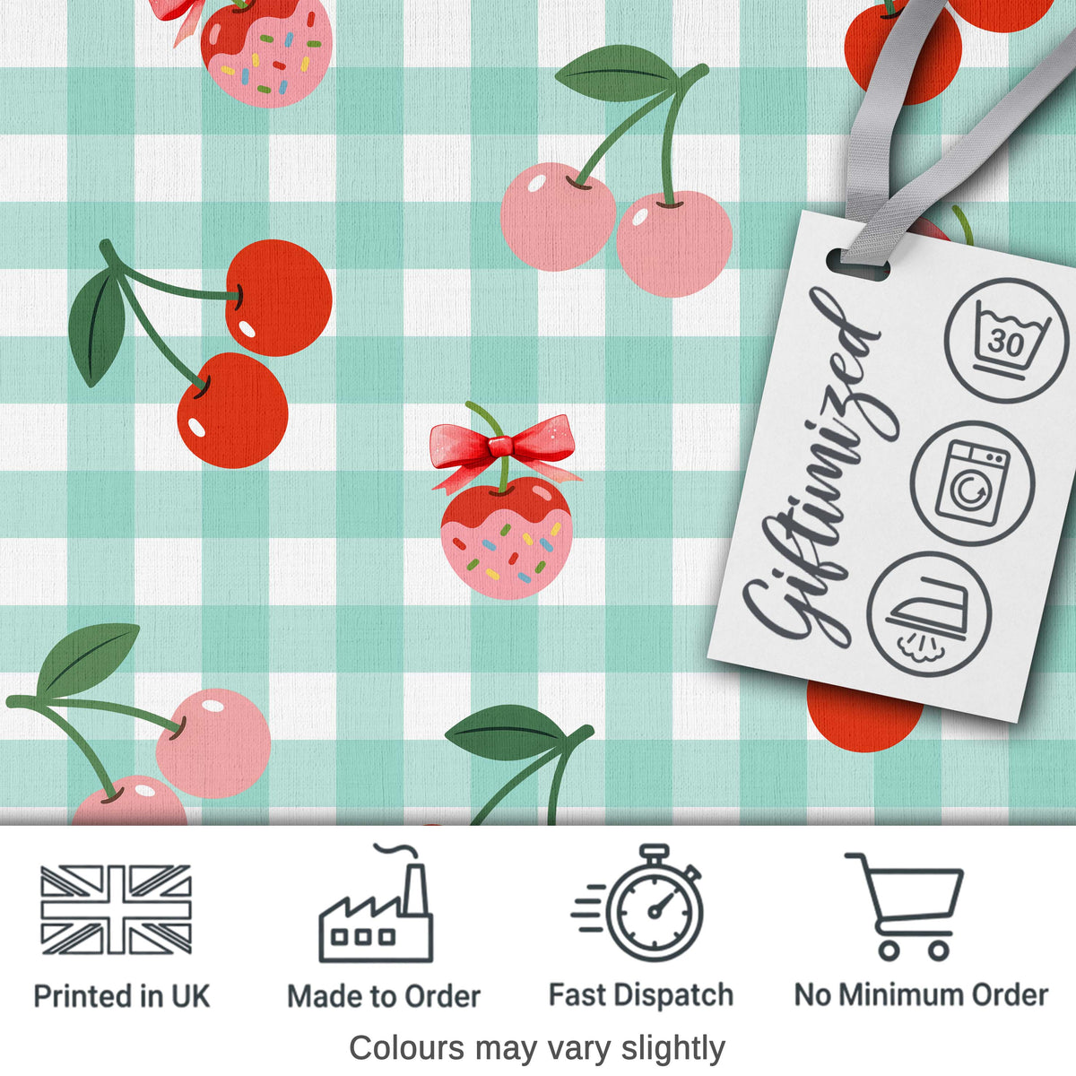 Cherry Fruit Vertical Stripe Green Background Seamless Pattern  Digital Print Material by the Metre UK Sewing Quilting Textile
