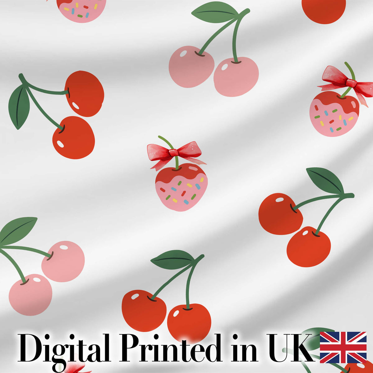 Cherry Bow Ribbon Cute Minimal Sky Blue Background Seamless Pattern  Digital Print Material by the Metre UK Sewing Quilting Textile