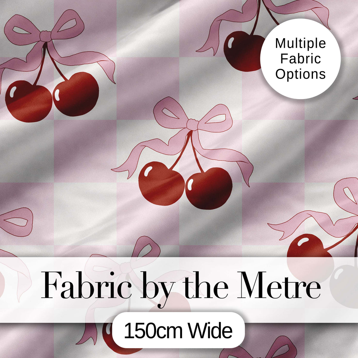 Cherry Bow Ribbon Cute Warm Beige Neutral Background Seamless Lovely  Digital Print Material by the Metre UK Sewing Quilting Textile