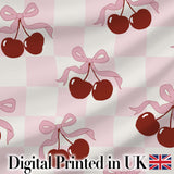 Cherry Bow Ribbon Cute Warm Beige Neutral Background Seamless Lovely  Digital Print Material by the Metre UK Sewing Quilting Textile