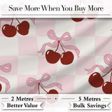 Cherry Bow Ribbon Cute Warm Beige Neutral Background Seamless Lovely  Digital Print Material by the Metre UK Sewing Quilting Textile