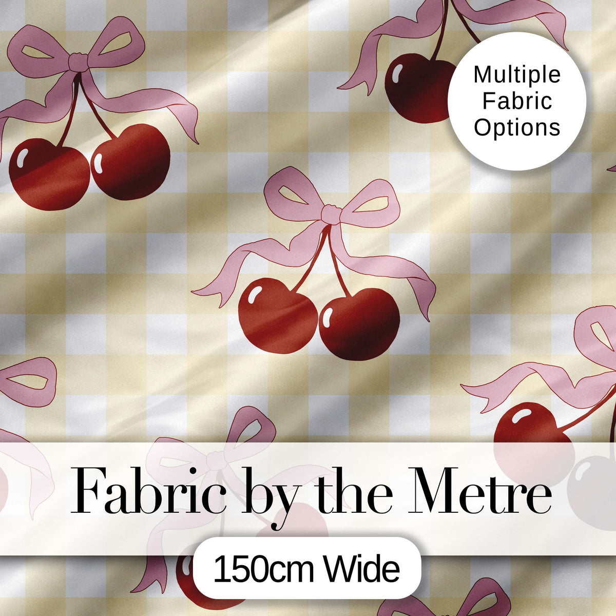 Watercolor Cherry Bow Ribbon Pastel Blue Background Seamless Pattern  Digital Print Material by the Metre UK Sewing Quilting Textile