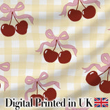 Watercolor Cherry Bow Ribbon Pastel Blue Background Seamless Pattern  Digital Print Material by the Metre UK Sewing Quilting Textile