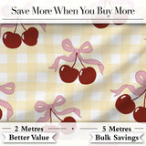 Watercolor Cherry Bow Ribbon Pastel Blue Background Seamless Pattern  Digital Print Material by the Metre UK Sewing Quilting Textile