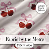 Watercolor Cherry Bow Ribbon Black Background Seamless Pattern  Digital Print Material by the Metre UK Sewing Quilting Textile