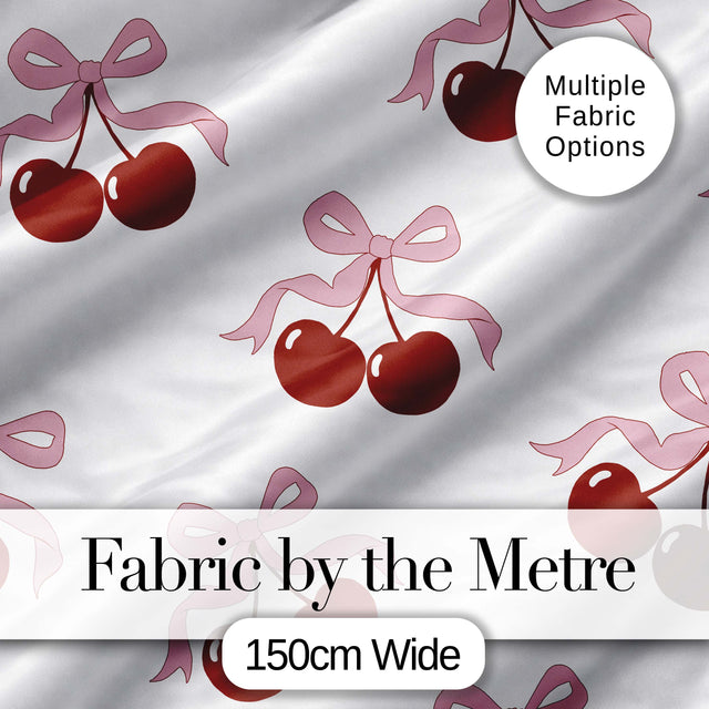 Watercolor Cherry Bow Ribbon Blue Beige Gingham Seamless Pattern  Digital Print Material by the Metre UK Sewing Quilting Textile