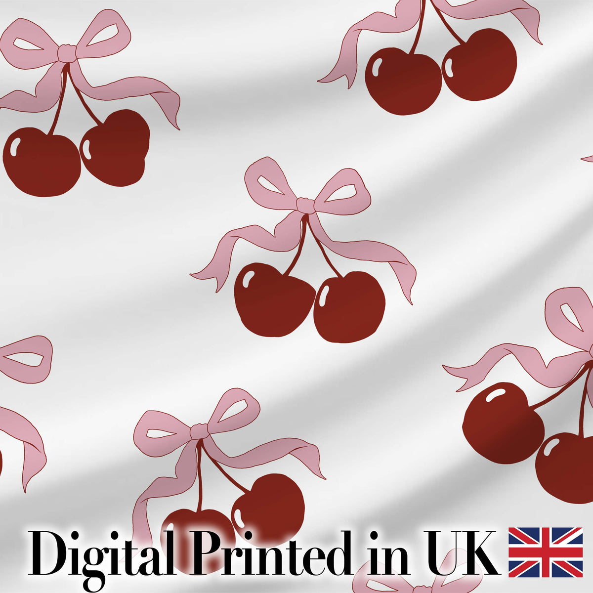 Watercolor Cherry Bow Ribbon Blue Beige Gingham Seamless Pattern  Digital Print Material by the Metre UK Sewing Quilting Textile